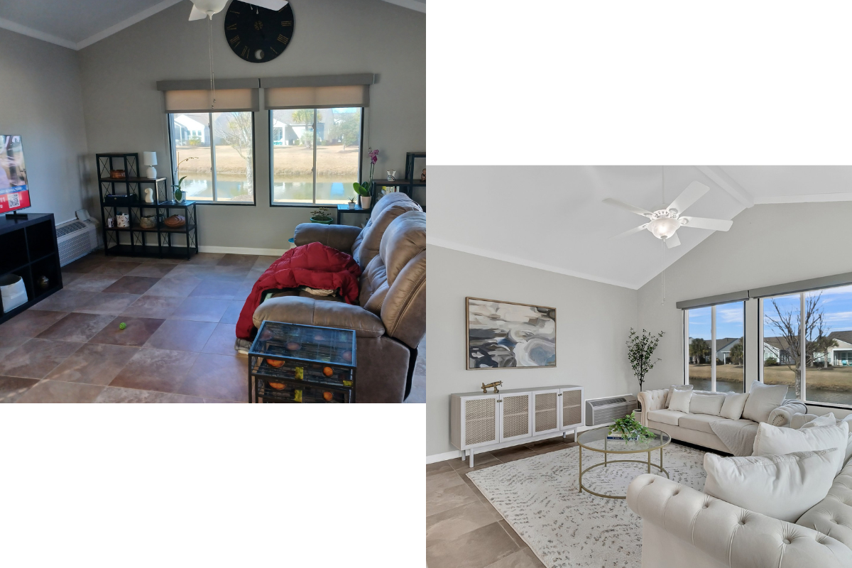 HowToChooseAHomeStager4 A Before and After of Occupied Staging in a bedroom: On the left, the room feels bare, and the sparse furniture in the room does not showcase the room's potential. On the right, the room has been staged, and now feels welcoming and fully decorated.